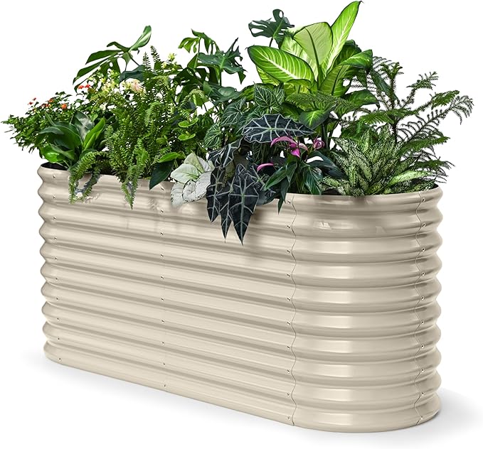 Raised Garden Bed 6x2x2.5 ft, 30" Extra Tall Galvanized Metal Planter Boxes Outdoor, Heavy Duty Flower Bed for Vegetable Fruit Herb, Raised Bed Gardening Outdoor Large Planters - Sand Beige