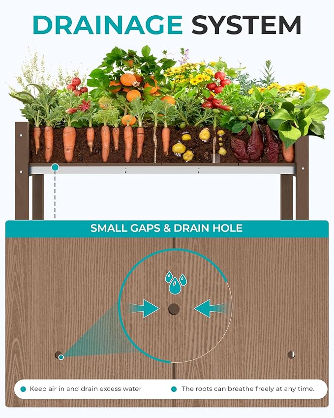 SERWALL Raised Garden Bed, HDPE Raised Bed for Gardening All Weather Use- Brown