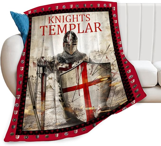Knights Templar Blanket Templar Throw Blanket Soft Fleece Flannel Bedding Crusader Warrior Gifts for Men Boys Women Girls Lovers Adults Stuff Plush for Couch Sofa Bed Room Decor 50"X60"
