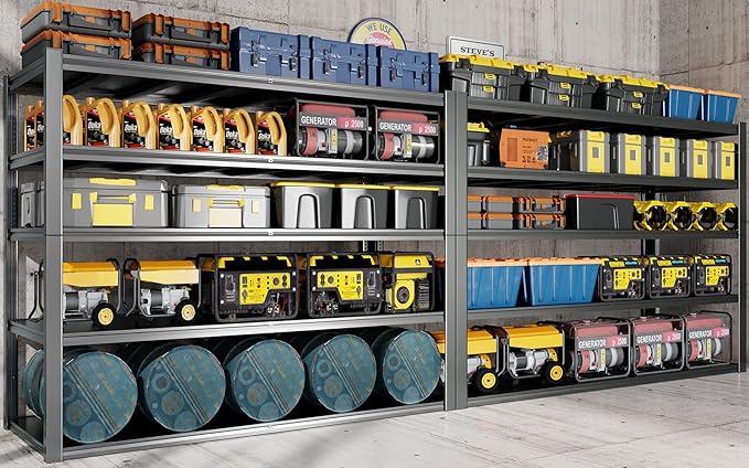 65" W Heavy Duty Garage Shelving, 84" H Garage Storage Shelves, 5 Tier Metal Shelving Unit, Adjustable Commercial Shelving, 2 Pack