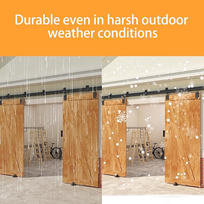10FT Black Box Rail Exterior Barn Door Hardware Kit for 2 Doors, Sliding Heavy Duty Barn Door Track, Wall Mount Barn Door Hardware with 7 Track Brackets(Doors NOT Include)
