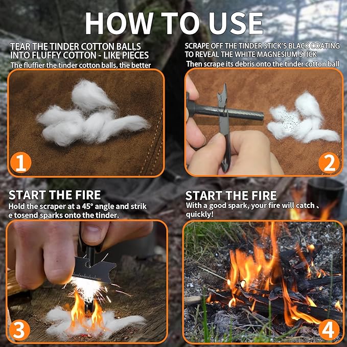 Magnesium Fire Starter with Striker, High Temp Magnesium Rod, Ferro Rod Fire Starter Survival Tool with Waterproof Tinder and Steel Fire Striker for Camping, Hiking and Emergency