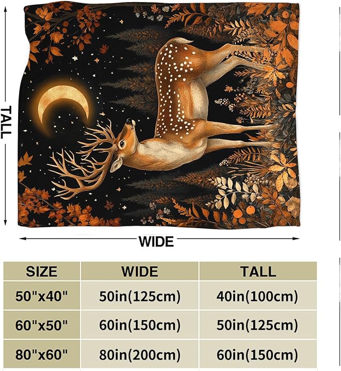 Deer Blanket, Forest Deer Throw Blanket, Elk Gifts Blankets Stuff Fleece Flannel Plush for Girls Women Men Boys Lovers Adults Soft Bedding Gift for Sofa Bed Office Home Decor 60"x50"
