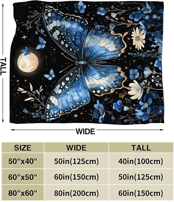 Butterfly Blanket, Blue Butterflies Throw Blanket, Flower Gifts Blankets Stuff Fleece Flannel Plush for Girls Women Men Boys Lovers Adults Soft Bedding Gift for Sofa Bed Office Home Decor 40"X50"