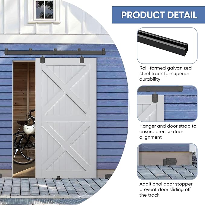 Exterior Barn Door Hardware Kit, BARNSMITH 8FT Sliding Barn Door Hardware Heavy Duty Barn Door Track Kit for Indoor and Exterior Door, Wall Mount Kit, Black (NO Door, Hardware Only)