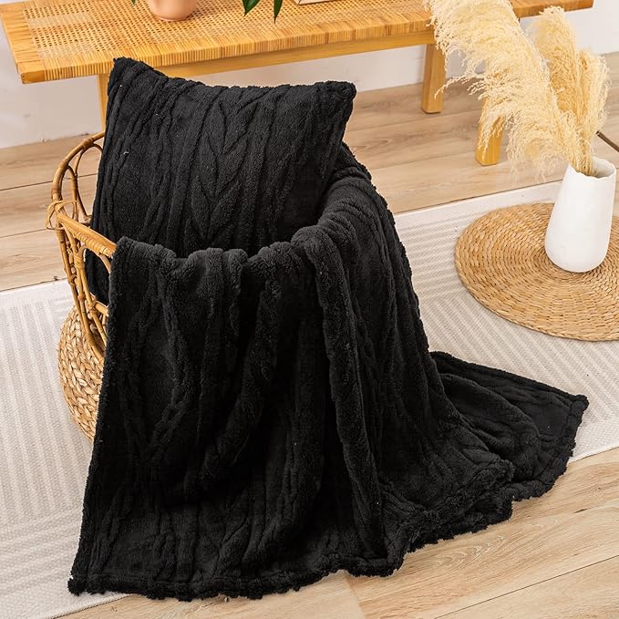 YUSOKI Sherpa Throw Blanket-3D Stylish Design Super Soft Fuzzy Cozy Warm Blanket Thick Plush Fluffy Furry Blankets for Teen Girls Women Couch Bed Sofa Chair Men Boys Gift (Black,50"x65")