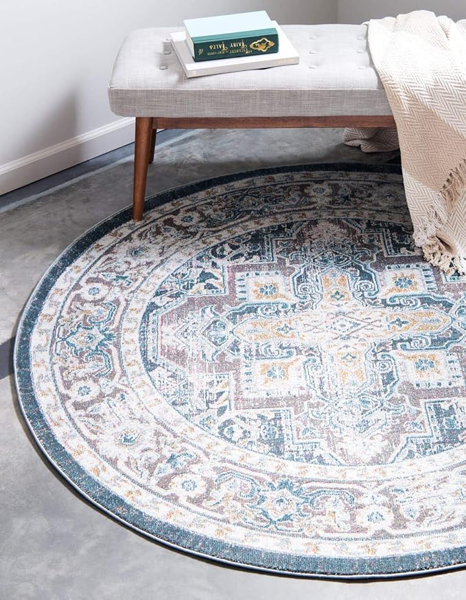 Unique Loom Baracoa Collection Area Rug - Prado (5' 5" Round, Gray/ Blue)