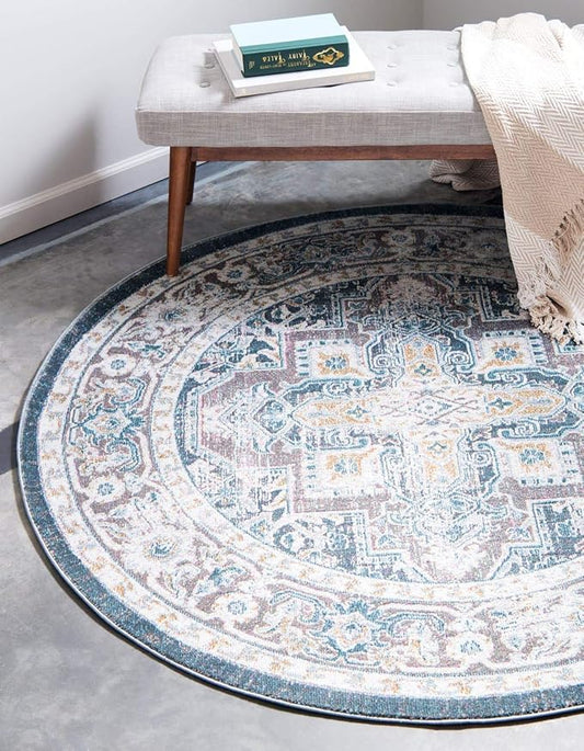 Unique Loom Baracoa Collection Area Rug - Prado (8' 4" Round, Gray/ Blue)