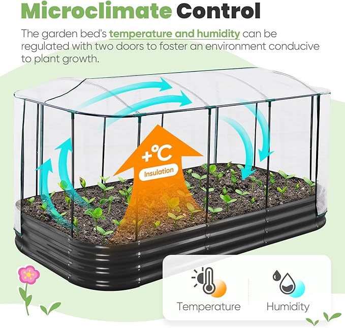 KING BIRD Raised Garden Bed with Cover Galvanized Oval Planter Garden Box Outdoor for Gardening, Vegetables, Flowers 94.5x47.2x11.8 in, White