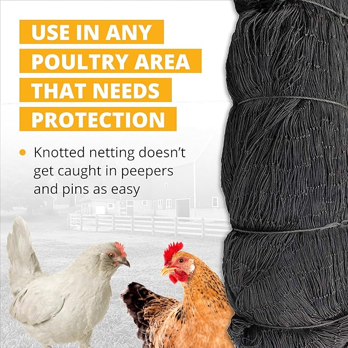 Stromberg’s 2” Mesh Heavy Duty Knotted Aviary Netting, UV Resistant Polyethylene Fiber for Game Birds, Pheasants & Poultry, 85 Lbs Break Strength Durable Against Weather and Predators, Size 25' x 100'