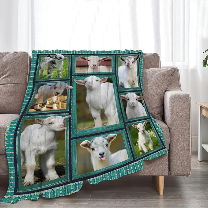 Cute Goat Blanket, Farmhouse Animal Throw Blankets, Goats Fuzzy Plush Blanket Ultra Soft for Goat Lover Gift Kids Teens Women Men Girls Boys Stuff Decor for Home Bedding Sofas Couch Camping 60"X50"