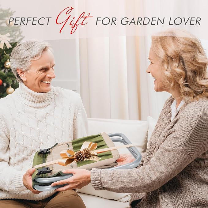 INNO STAGE 10 Piece Gardening Hand Tools Set with Garden Storage Tote Bag and Seat-Best Garden Tools Kit Organizer Valentine's Day Gifts