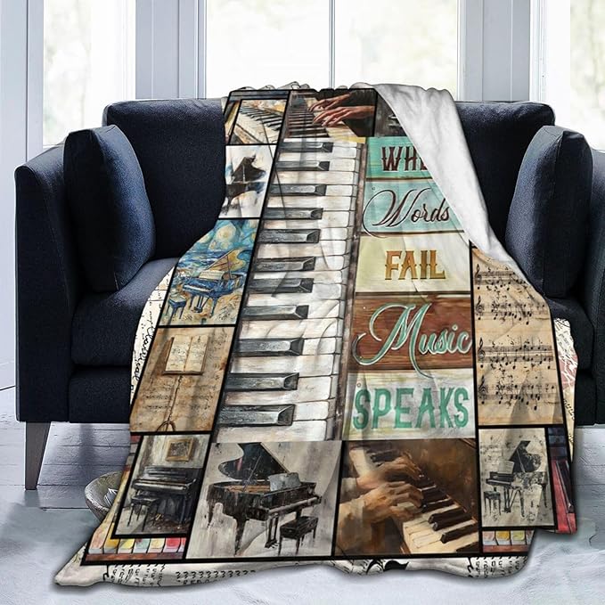 Piano Music Throw Blanket Music Lovers Gifts for Boys Girls Women Men Plush Cozy Flannel Fleece Fuzzy Party Blankets 80"X60"