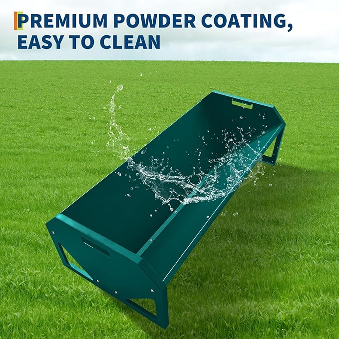 45.13" Heavy Duty Steel Goat Feeder, Heavy Duty 22 Gallon Capacity Livestock Feed Trough, Thickened Livestock Feeder for Goats, Sheep, Horses, Cattle, Alpacas, Easy to Clean, Dark Green