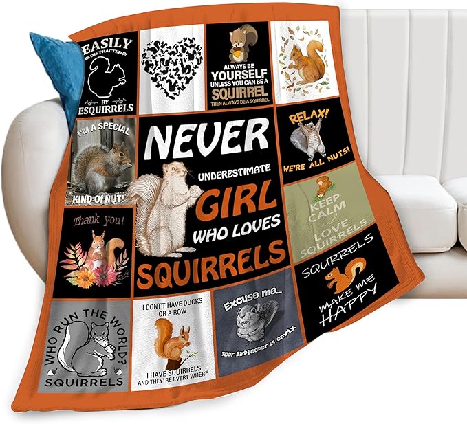 Squirrel Blanket Squirrel Throw Blanket Soft Fleece Flannel Bedding Squirrels Gifts for Women Girls Lovers Adults Stuff Plush for Couch Sofa Bed Room Decor 40"X50"