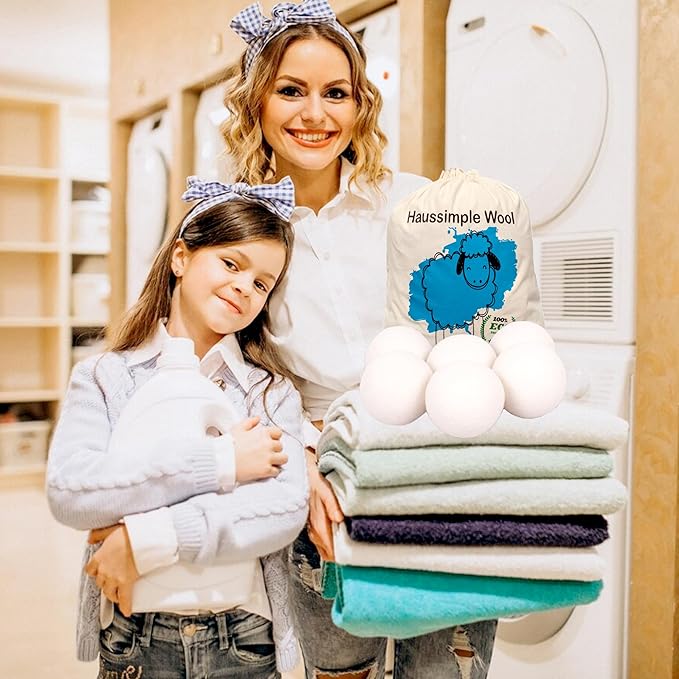 Wool Dryer Balls 6-Pack 100% Natural New Zealand Wool, Handmade in Nepal Reusable Laundry Balls, Faster Drying, Softer Clothes, Anti-Static, Dryer Sheets Alternative (Plain White)