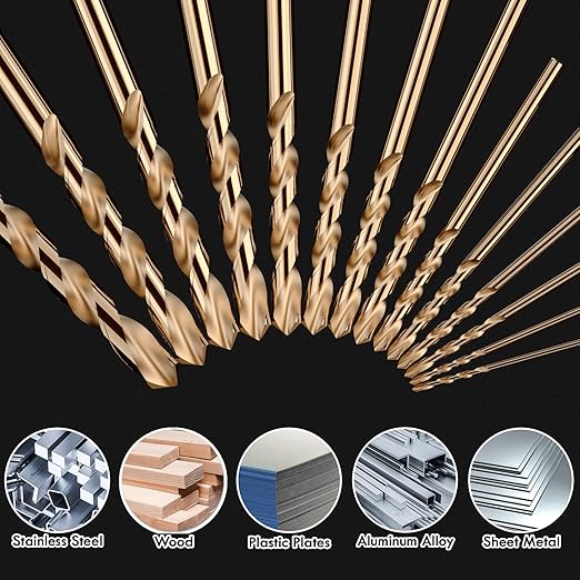 1/4" (10pcs) Cobalt Drill Bit Set, M35 High Speed Steel Jobber Length Drill Bit Kit for Hardened Metal, Stainless Steel, Cast Iron, Wood and Plastic, with Index Storage Case