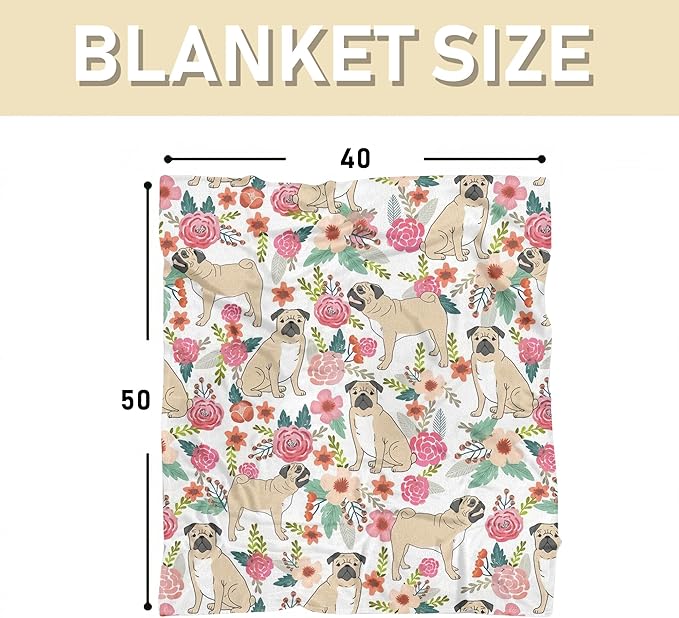 Cute Pug Blanket for Women Girls Kids Adults 40" x 50", Dog Flannel Throw for Sofa Couch Bed Living Room, Gifts for Animal Lovers