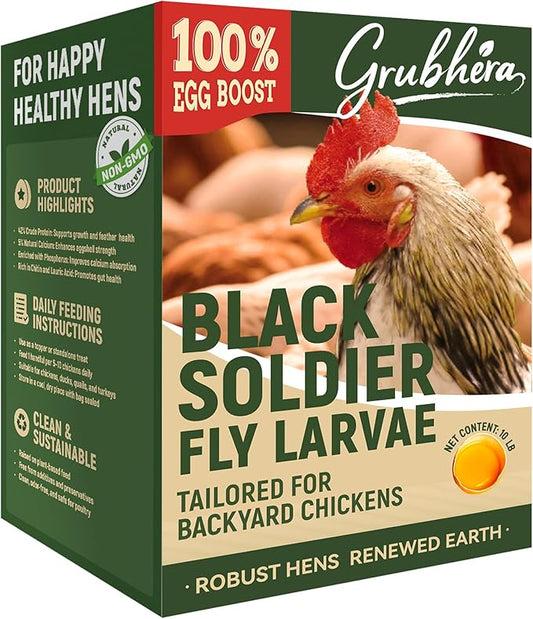 10 LB Dried Black Soldier Fly Larvae for Chickens, High Protein Chicken Feed with More Calcium Than Mealworms, Non-GMO Natural BSFL Treats for Laying Hens, Ducks, Quail, Birds & Reptiles