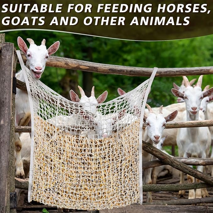 Fabbay 2 Pcs Slow Feed Hay Net Hay Feeder Bags for Horses Goat Stall Trailer Horse Feeding Supplies(24 x 35 Inch,White)