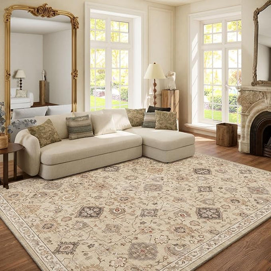 Machine Washable Rug for Living Room: 6x9 Area Rugs Boho Vintage Rug Stain Resistant Non Slip Low Pile Soft Lightweight Carpets for Bedroom Kitchen Dining Room Nursery Kids Room Farmhouse