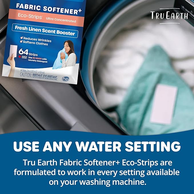 Tru Earth Fabric Softener Strips for Washing Machine, Alternative to Fabric Softener Liquid and Pods, Fresh Linen Scent Booster, Up to 128 Loads Per 64-Count