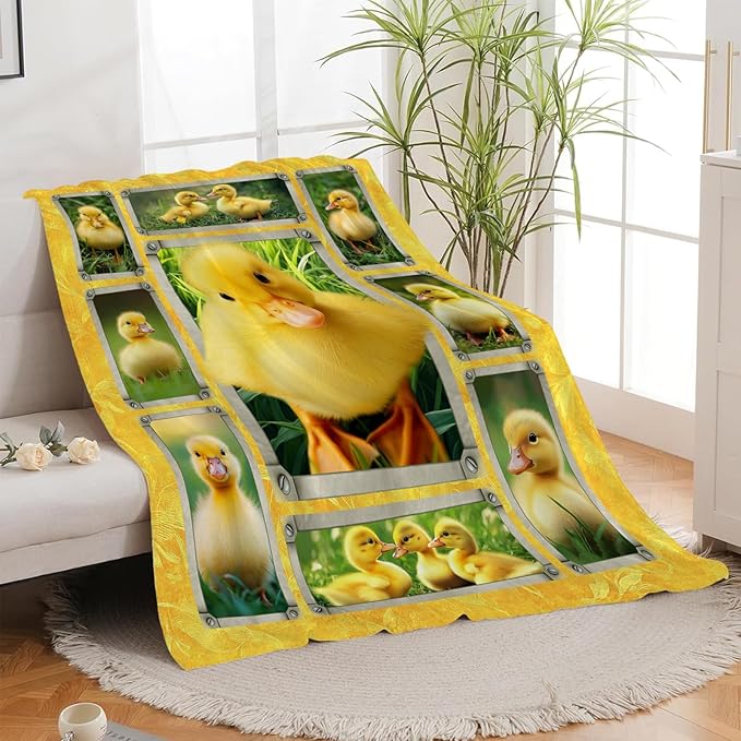 Duck Blanket, Cute Yellow Duck Throw Blanket, Ducks Gifts Blankets Stuff Fleece Flannel Plush for Girls Women Men Boys Lovers Adults Soft Bedding Gift for Sofa Bed Office Home Decor 80"x60"
