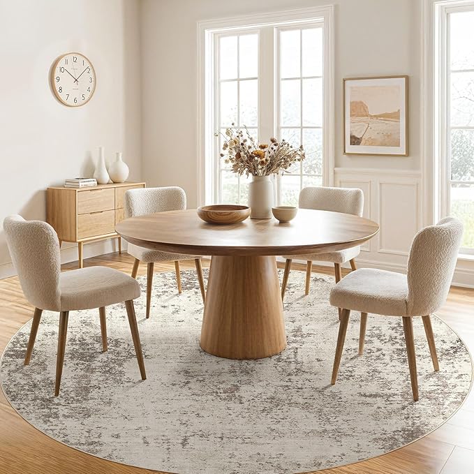 10ft Round Area Rug Living Room Rugs - 10x10 Washable Large Neutral Modern Abstract Soft Thin Rug Indoor Floor No Slip Rug Carpet for Bedroom Under Dining Table Home Office Decor - Dark Brown