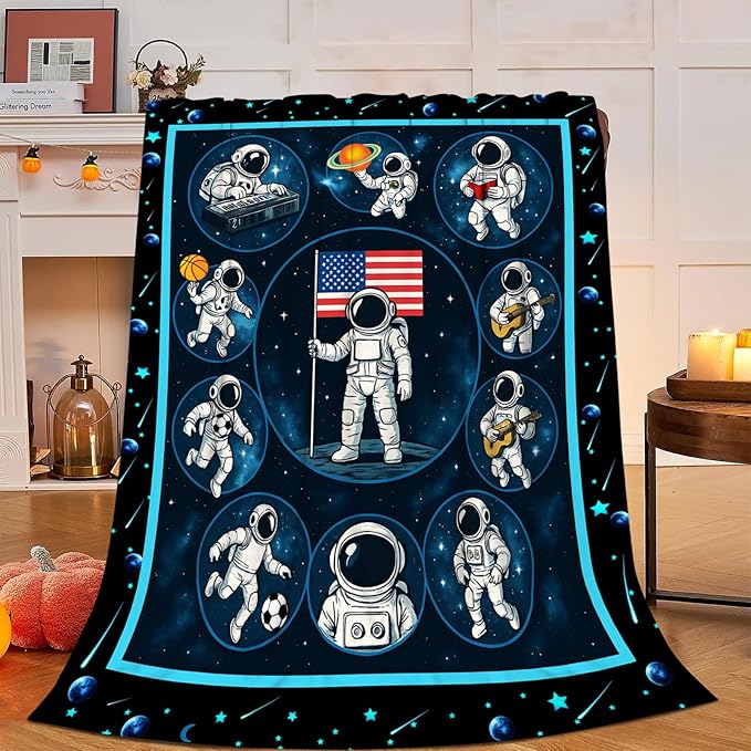 Astronaut Blanket, Space Astronaut Throw Blanket, American Flag Gifts Blankets Stuff Fleece Flannel Plush for Girls Women Lovers Adults Soft Bedding Gift for Sofa Bed Office Home Decor 60"x50"