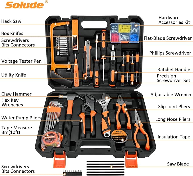 SOLUDE Tool Set,148-Piece Home Repair Tool Kit for Men Women College Students,Household Basic Hand Tool Sets with Case for Home Maintenance,Dorm Essentials and DIY Projects