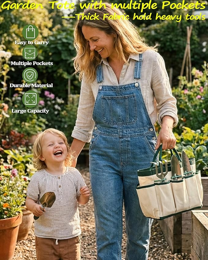 8-Piece Heavy-Duty Gardening Tools Set with Tote Bag - Rust-Proof Aluminum Gardening Hand Tools with Ergonomic Non-Slip Rubber Grips - Gardening Supplies Set Ideal Gift for Men & Women