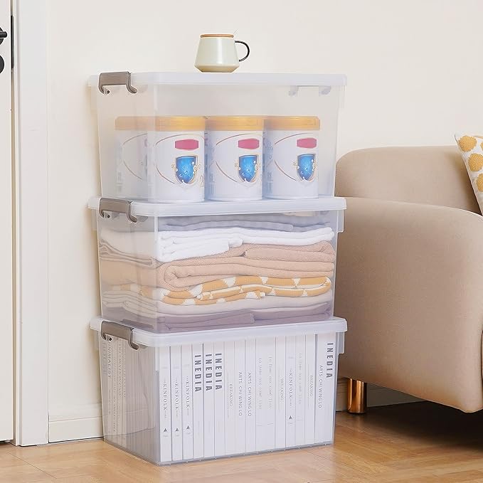 Citylife 48 Qt. Plastic Storage Bins with Lids Large Stackable Storage Containers for Organizing Clear Durable Storage Box, 4 Packs