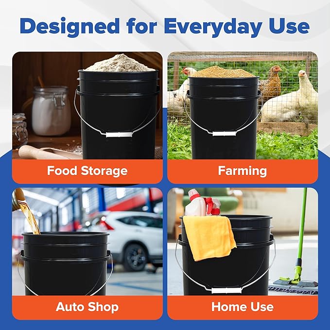 ePackageSupply 5 Gallon Bucket with Airtight Lid | Made in USA | Food Grade | Heavy-Duty Premium HPDE Plastic | Durable 90 Mil All Purpose Pail | Easy Stack and Store | BPA Free | 1 Count