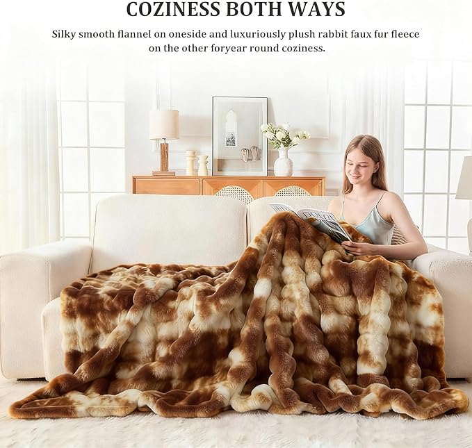 Faux Fur Throw Blanket for Couch, 1000 GSM Cozy Fuzzy Fluffy Soft Plush Thick Bubble Sherpa Blanket for Sofa Bedroom Living Room, Mothers Day Birthday Gifts for Women Home Decor