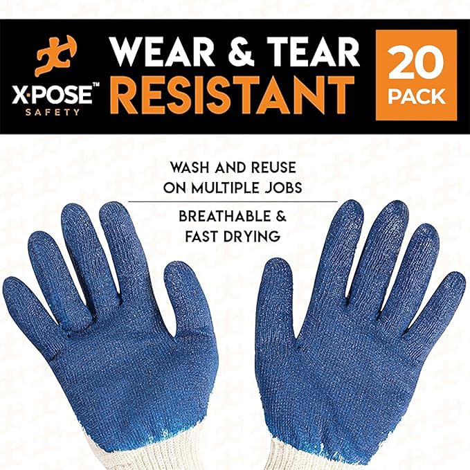 Working Gloves Red & Blue Palm Working Gloves - Latex Rubber Coated Knit with Grip-Safety Gloves for Construction,Electrician