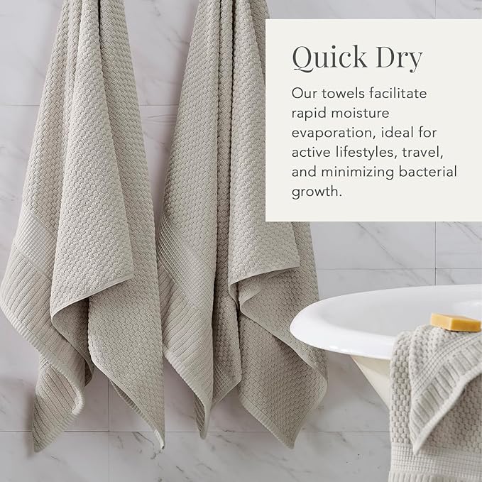 NY Loft 100% Cotton Hand Towel 6 Pack | Super Soft & Absorbent Quick-Dry Hand Towels 16" x 28" |Textured and Durable Cotton | Trinity Collection (6 Pack Hand Towel, Quiet Grey)