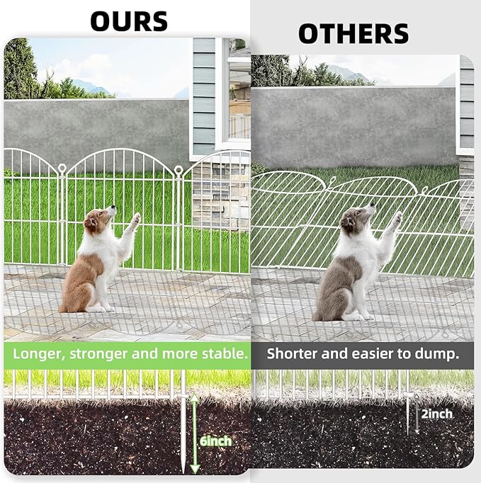 Decorative Garden Fence 24in (H) x20ft (L), 10 Pack No Dig Fence Animal Barrier for Dog, Arched Flower Bed Edging, Wire Border Panel Fencing for Yard Patio Outdoor Decor White