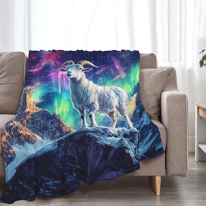 Goat Blanket Aurora Mountain Goat Animal Lover Throw Blankets Gifts for Girls Boys Kids Soft Cozy Fleece Plush for Couch Sofa Bed 60"x50"