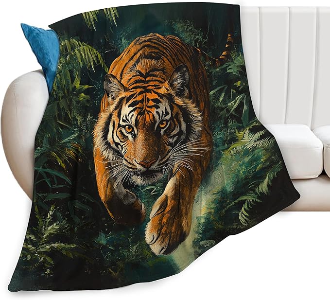 Tiger Blanket Soft Warm Tiger Fleece Plush Throw Blanket Tiger Gifts for Tiger Lover Cozy Flannel Bedding Stuff Wildlife Animal Decor Blanket for Girls Boys Kids Adults Women Bed Travel 60"x80"
