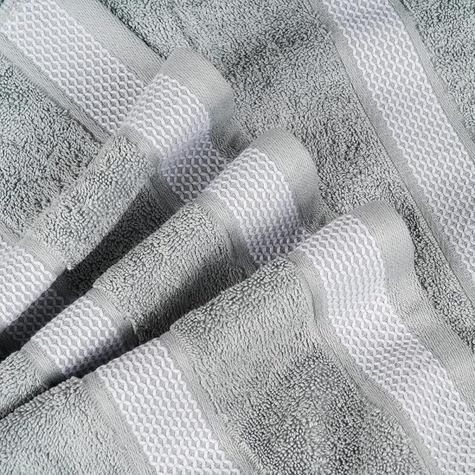CASA COPENHAGEN Solitaire Mix 6 Pieces Towel Set- Grey Violet + Navy, 600 GSM 2Bath Towel 2Hand Towel 2Washcloth, Designed in Denmark Made of Soft Egyptian Cotton for Bathroom, Kitchen & Shower
