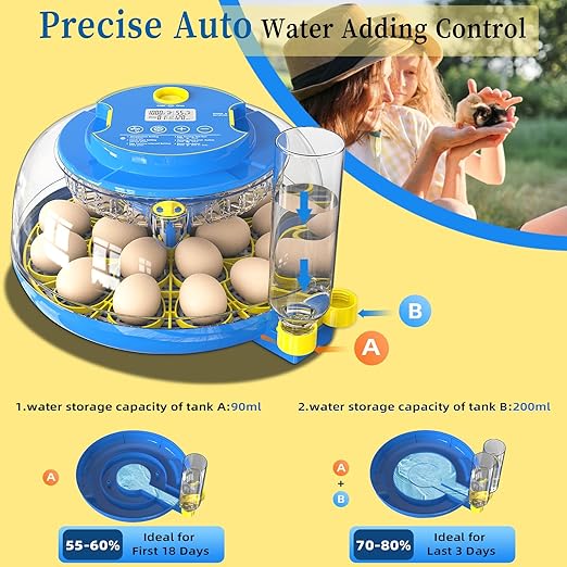 18 Chicken Egg Incubators for Hatching Eggs with Automatic Egg Turning and Humidity Control, High Hatch Rate Poultry Incubator for Chicken, Ducks, Goose, Pigeon, Quail, Ideal for Home, Farm, School