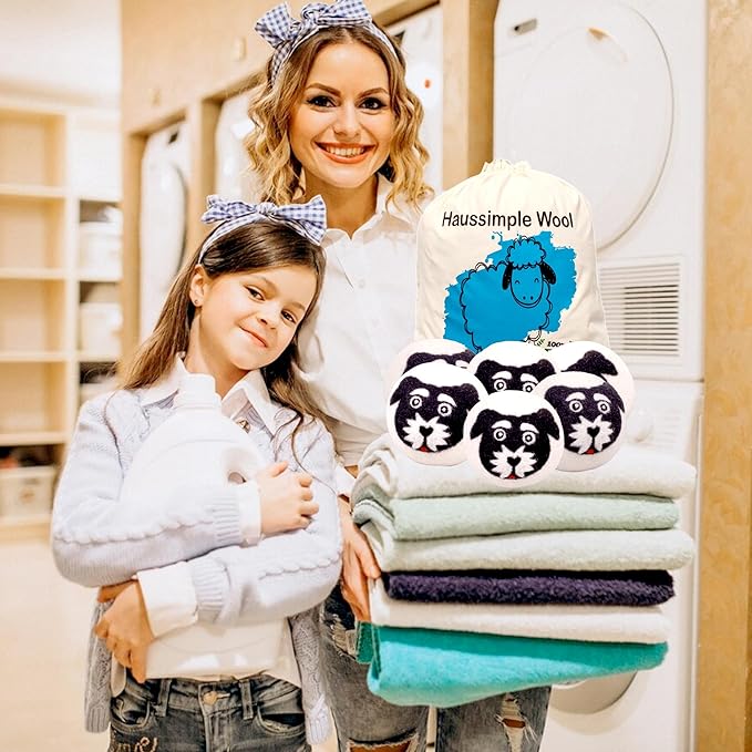 Wool Dryer Balls 6-Pack 100% Natural New Zealand Wool, Handmade in Nepal Reusable Laundry Balls, Faster Drying, Softer Clothes, Anti-Static, Dryer Sheets Alternative (Black White, Dog)