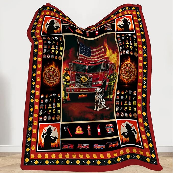Firefighter Blanket, Fire Truck Throw Blanket,Fireman Hero Gifts Blankets Stuff Fleece Flannel Plush for Men Boys Women Girls Lovers Adults Soft Bedding Gift for Sofa Bed Office Home Decor 40"X50"
