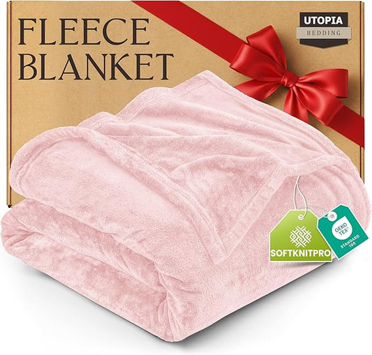 Utopia Bedding Fleece Blanket Queen Size Pink 300GSM Luxury Fuzzy Soft Anti-Static Microfiber Bed Blanket (90x90 Inch)