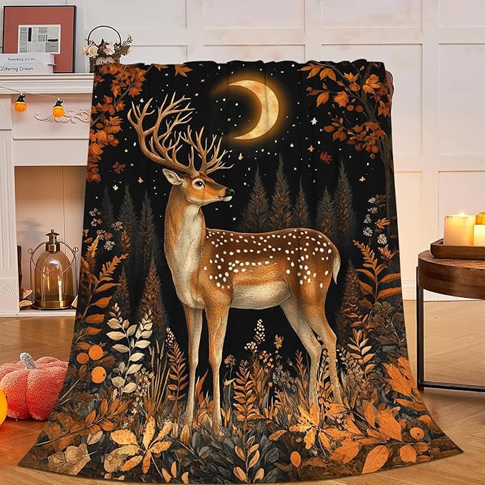 Deer Blanket, Forest Deer Throw Blanket, Elk Gifts Blankets Stuff Fleece Flannel Plush for Girls Women Men Boys Lovers Adults Soft Bedding Gift for Sofa Bed Office Home Decor 80"x60"