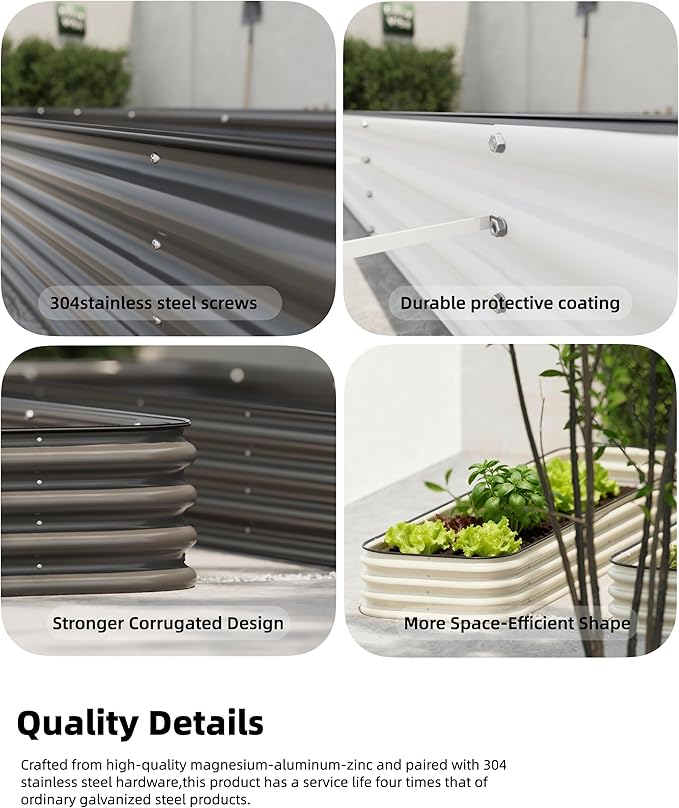 DaisyVibe Raised Garden Bed Kit, Planter Raised Garden Boxes Outdoor, Oval Large Metal Raised Garden Beds for Vegetables Flowers (White, 5ftx2ftx1ft)