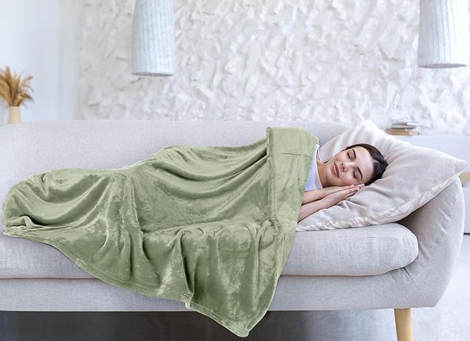 Utopia Bedding Fleece Blanket Queen Size Sage Green 300GSM Luxury Fuzzy Soft Anti-Static Microfiber Bed Blanket (90x90 Inch)