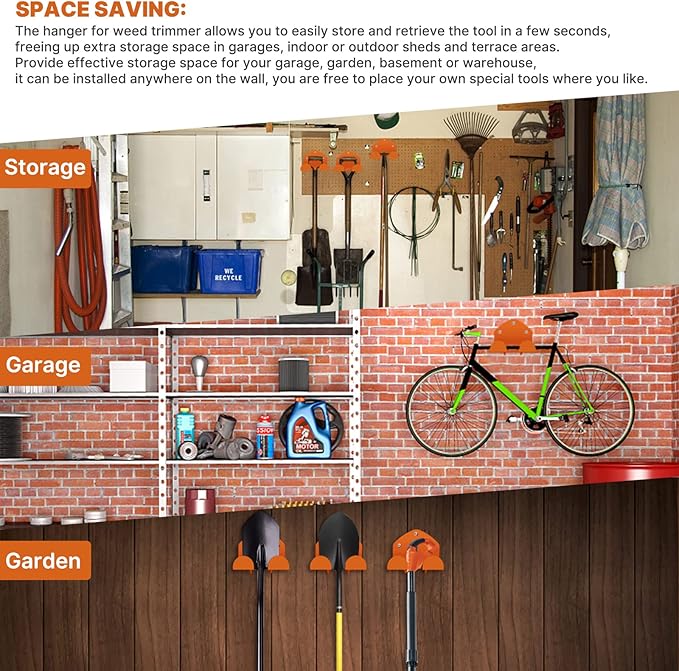 Garage Organization Weed Eater Holder Shed Organizer, Trimmer Rack Garden Power Tool Hanger for Grass Lawn Mower, 2 Pack