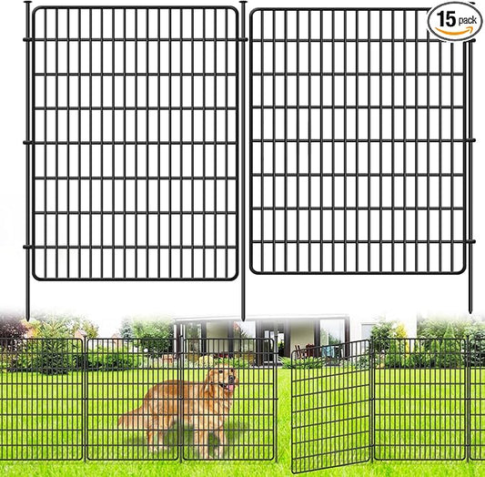 15 Panels No Dig Fence, 32 in(H) X 36 ft(L) Garden Decorative Fence Animal Barrier for Dogs, Rustproof Metal Garden Edging Border for Outdoor, Yard, Patio, Black