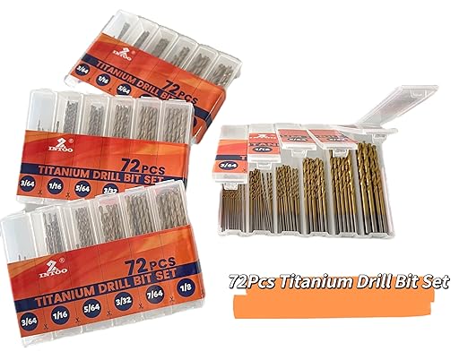 INTOO Mini Drill Bit Set 60 Pcs+12 Pcs Free High Speed Steel HSS Titanium Micro Drill Bits 3/64"-1/8" Metal,Plastic,Wood, Small Drill Bit